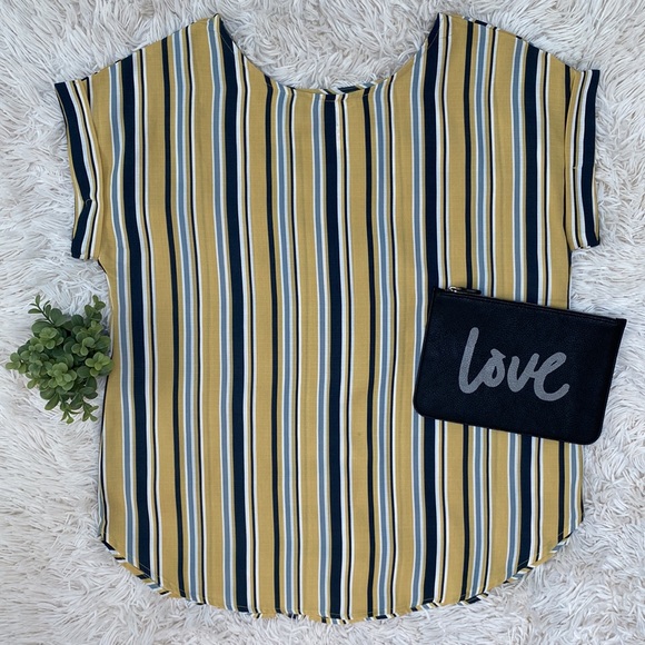 Lara Fashion Striped Linen-Look Top 💗 Gold Navy & White - Picture 2 of 13